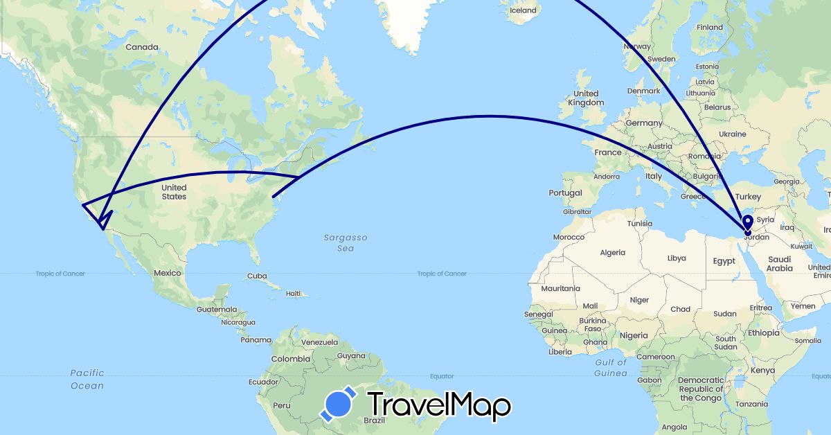TravelMap itinerary: driving in Israel, United States (Asia, North America)